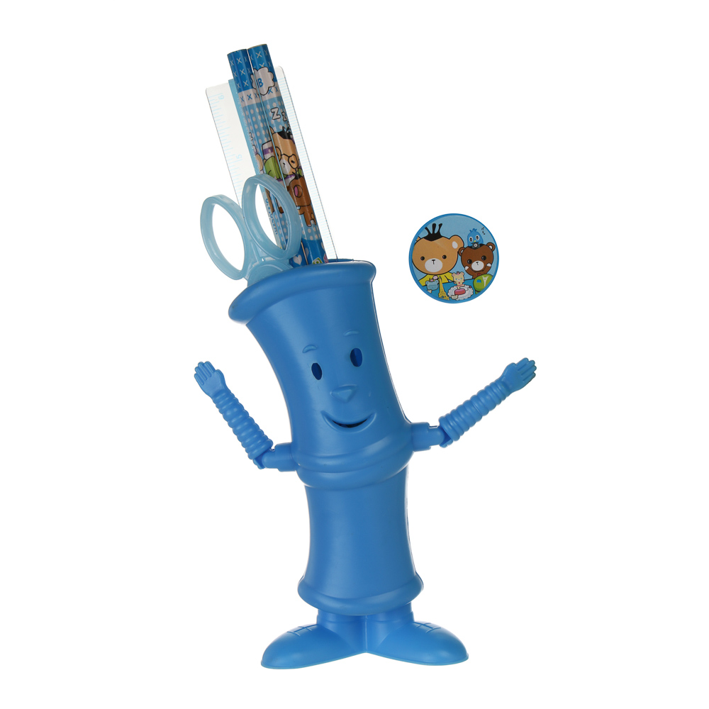 Набор канц.6пр.(подставка с двиг.ручками,карандаш ч/гр 2шт,точилка,ножницы,линейка)уп.29х12х4см,4цв., арт.№ 532-087