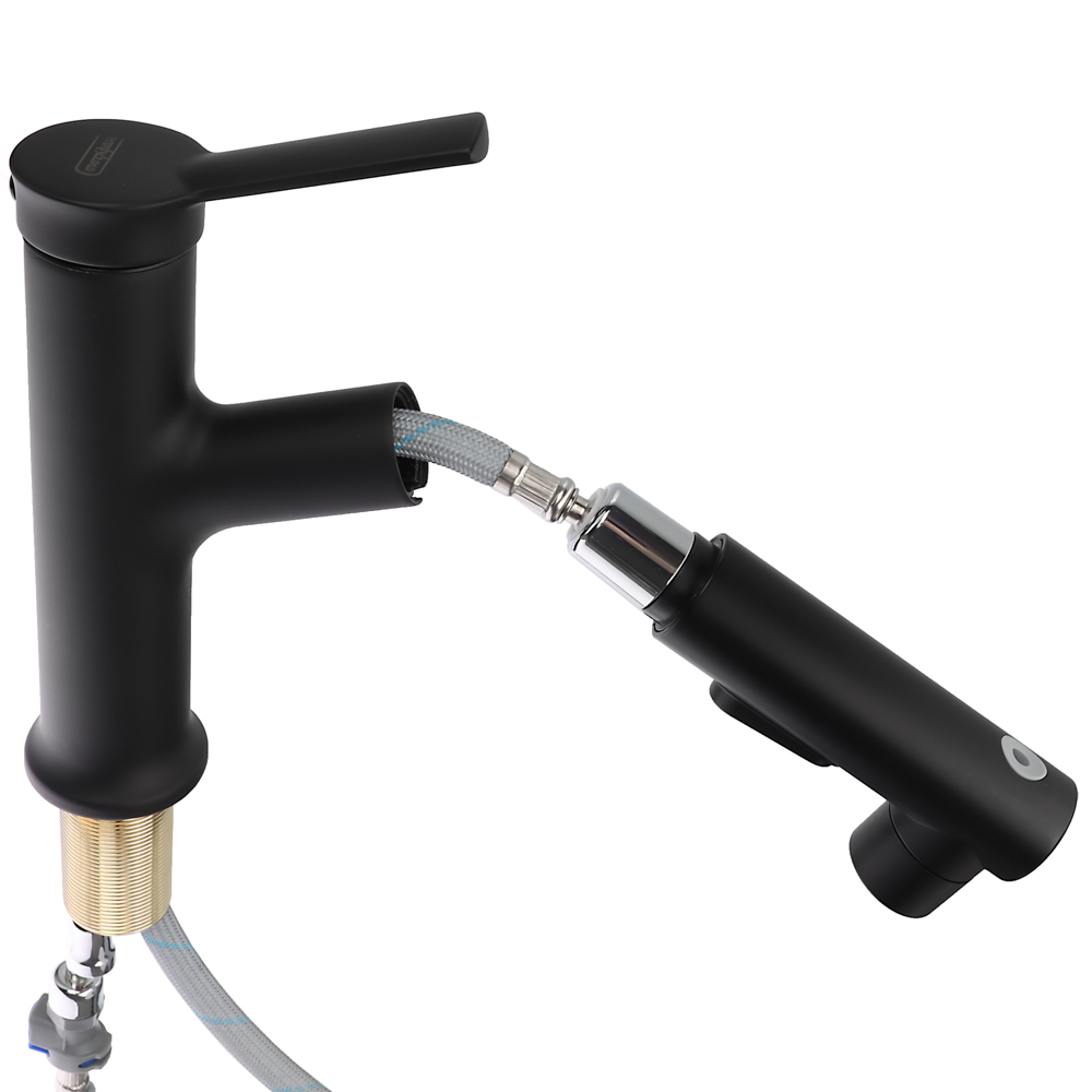 СоюзКран Смеситель для кухни, выдвижной излив, керам. картридж 40мм, черный, цинк, SK01-E132, арт.№ 567-017