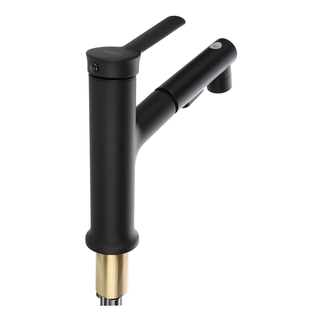 СоюзКран Смеситель для кухни, выдвижной излив, керам. картридж 40мм, черный, цинк, SK01-E132, арт.№ 567-017