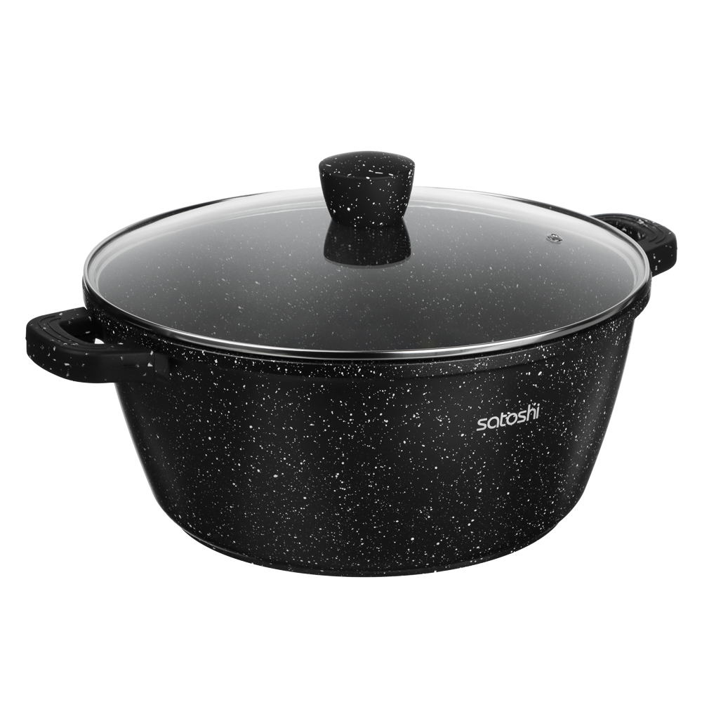 Набор кастрюль SATOSHI Лион 4 предмета 36 см, 40 см, 13,5 л, 18,5 л + крышки, а/п покрытие мрамор, силик.протекторы ручек, индукция, арт.№ 846-689