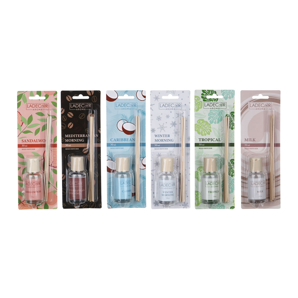 LADECOR Аромадиффузор 30 мл (Tropical/Sandalwood/Milk/ Mediterraneanmorning/Wintermorning/Caribbean), арт.№ 412-207