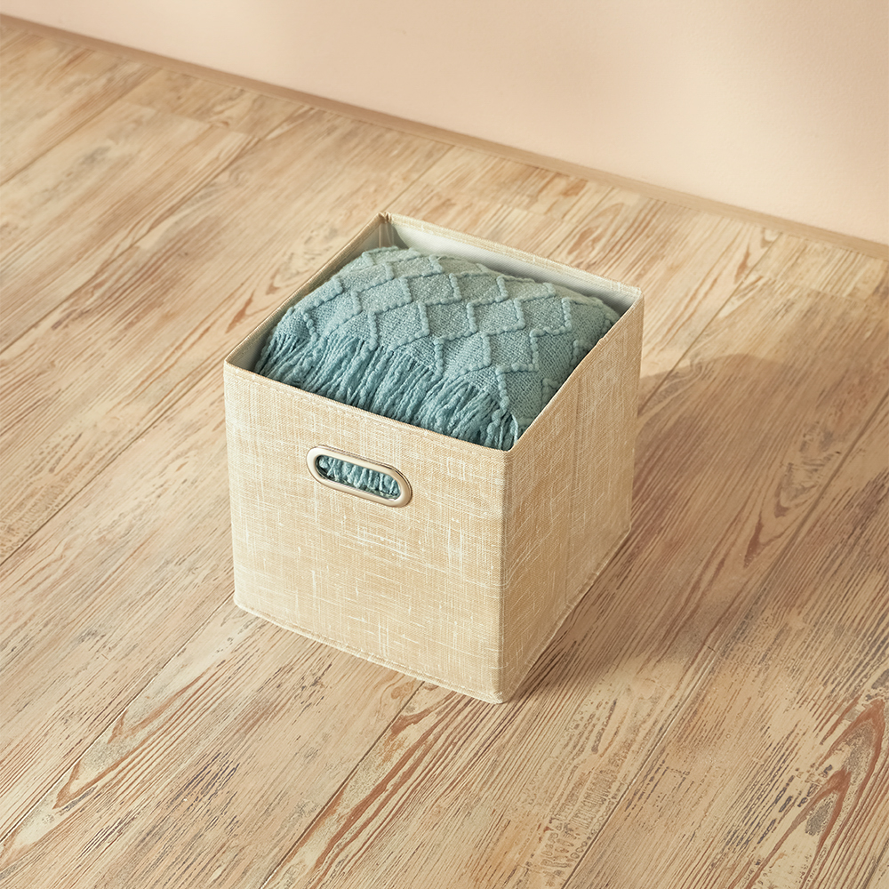 Короб стеллажный тм VETTA ЛЁН, полиэстер, 25х25х25см, бежевый, арт.№ 457-644