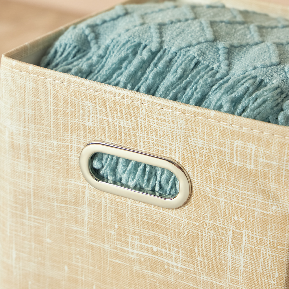 Короб стеллажный тм VETTA ЛЁН, полиэстер, 25х25х25см, бежевый, арт.№ 457-644