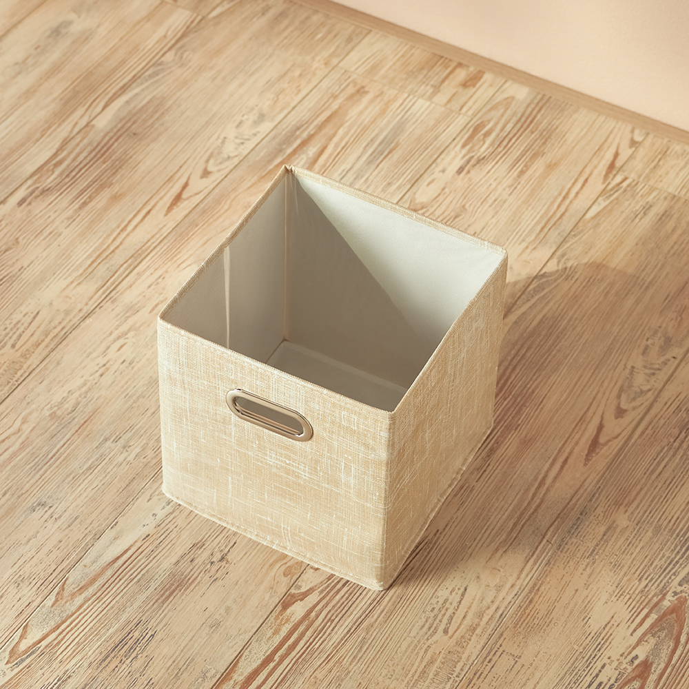 Короб стеллажный тм VETTA ЛЁН, полиэстер, 25х25х25см, бежевый, арт.№ 457-644