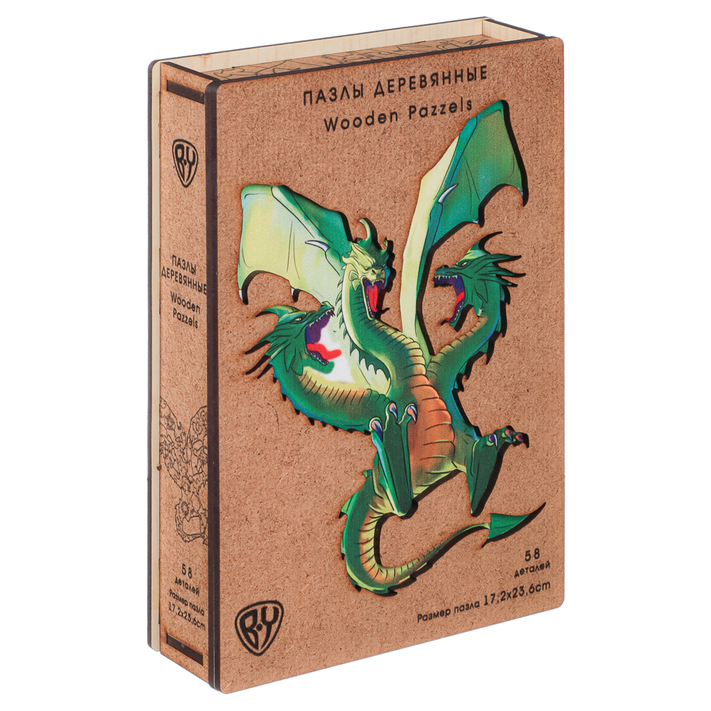 BY Пазл деревянный-игры в дорогу "Змей Горыныч", 18x12x3,4 см, фанера, картон, арт.№ 898-022