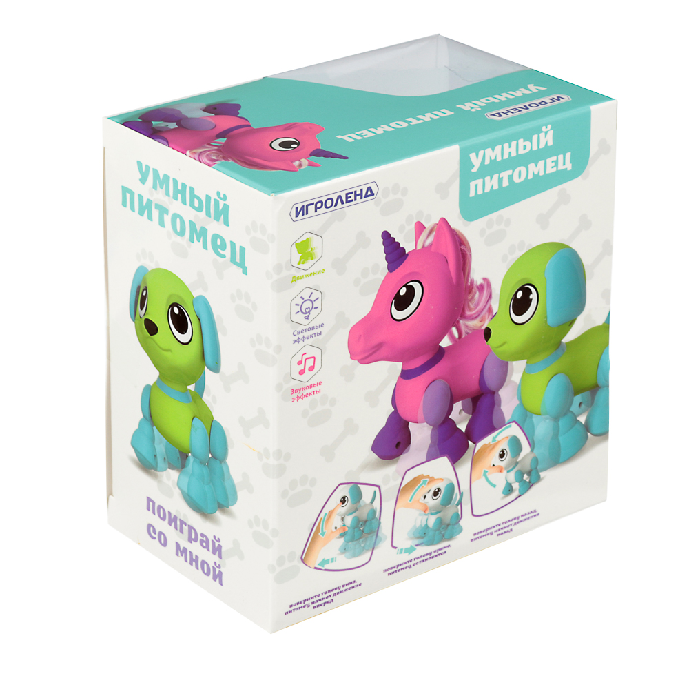 ИГРОЛЕНД Игрушка интерактивная "Умный питомец" мини, звук, свет, движ., 2AAA, ABS, 11х13х7см, 2 диз, арт.№ 272-691