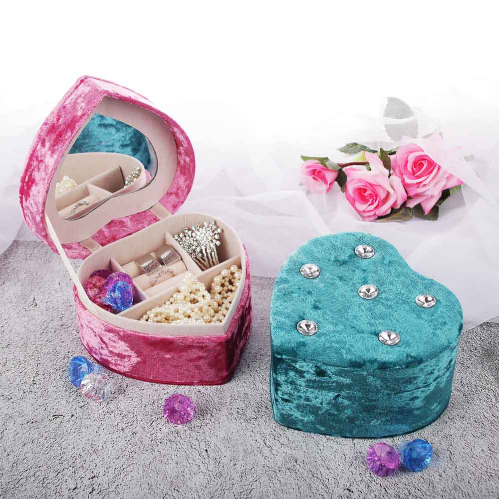 Шкатулка для украшений с зеркалом, в форме сердца, 12,5х14х8,5 см, полиэстер, 4 цвета, арт.№ 504-631