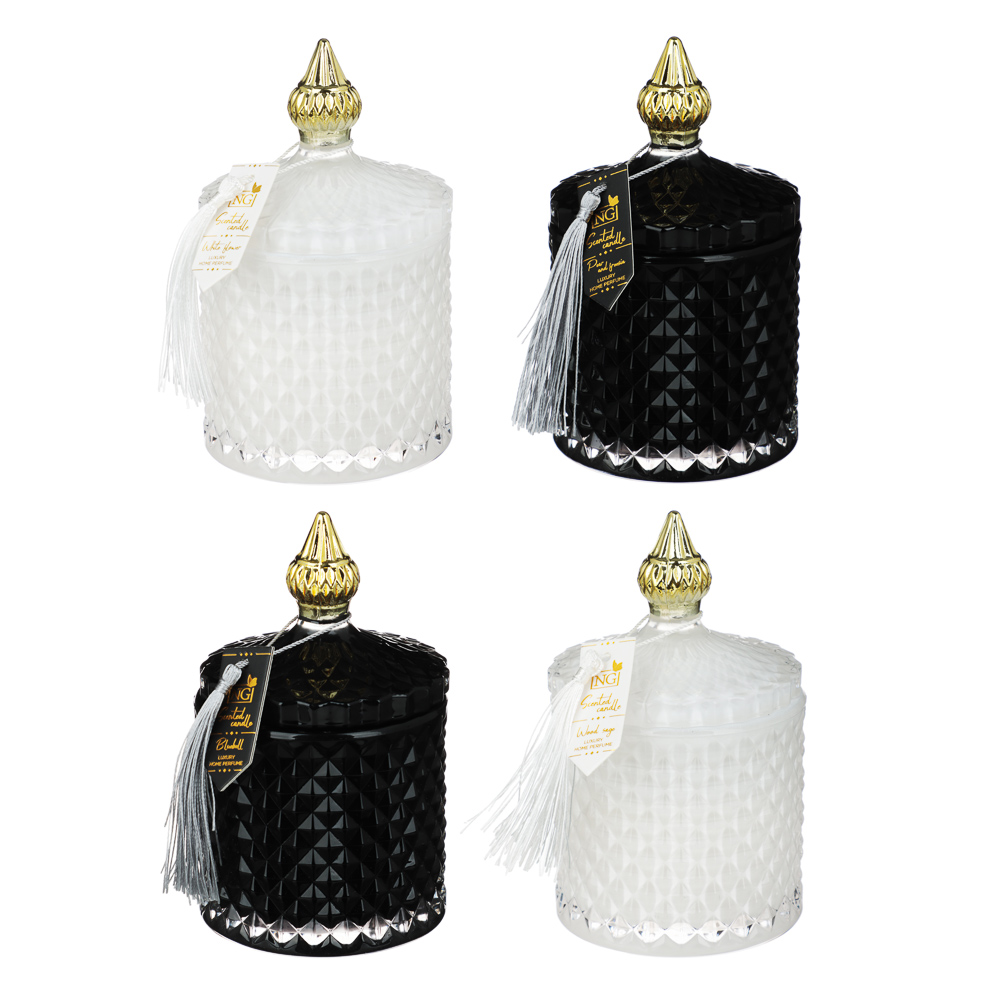 NEW GALAXY Свеча ароматизированная Blaсk&White 160гр. wood sage, white flower, bluebell, pear, арт.№ 778-166