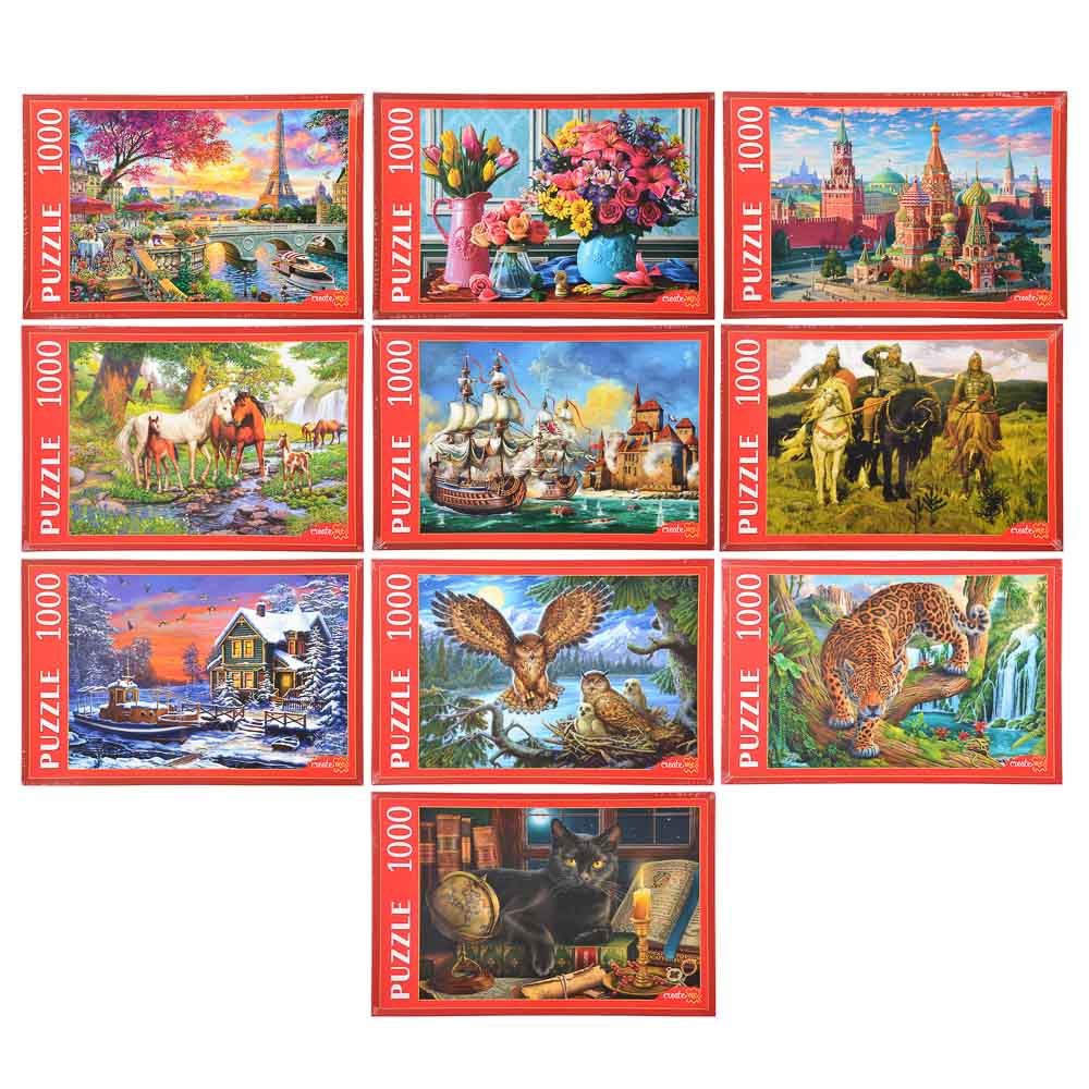 РЫЖИЙ КОТ Пазлы 1000 деталей, картон, 68,5х48,5см/67х42см, 10 дизайнов, РК1000-7798, арт.№ 272-507