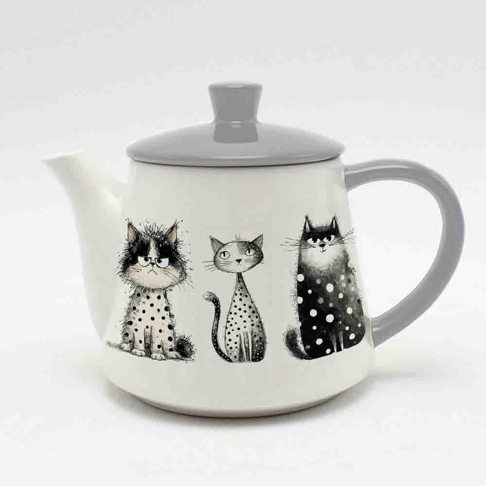Чайник тм MILLIMI, 900мл, Коты, керамика, арт.№ 824-340