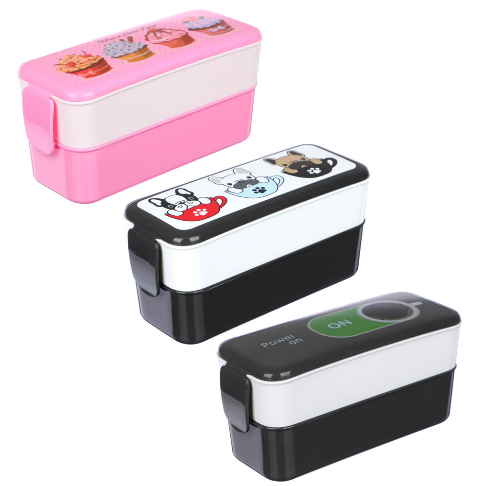 Ланч-бокс 2 секции (0,5л+0,5л), 19х8х9,5см, с декором, пластик, арт.№ 861-373