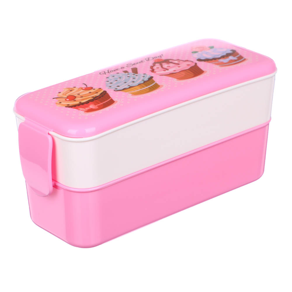 Ланч-бокс 2 секции (0,5л+0,5л), 19х8х9,5см, с декором, пластик, арт.№ 861-373