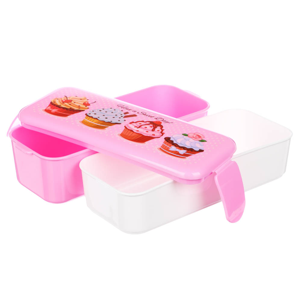 Ланч-бокс 2 секции (0,5л+0,5л), 19х8х9,5см, с декором, пластик, арт.№ 861-373