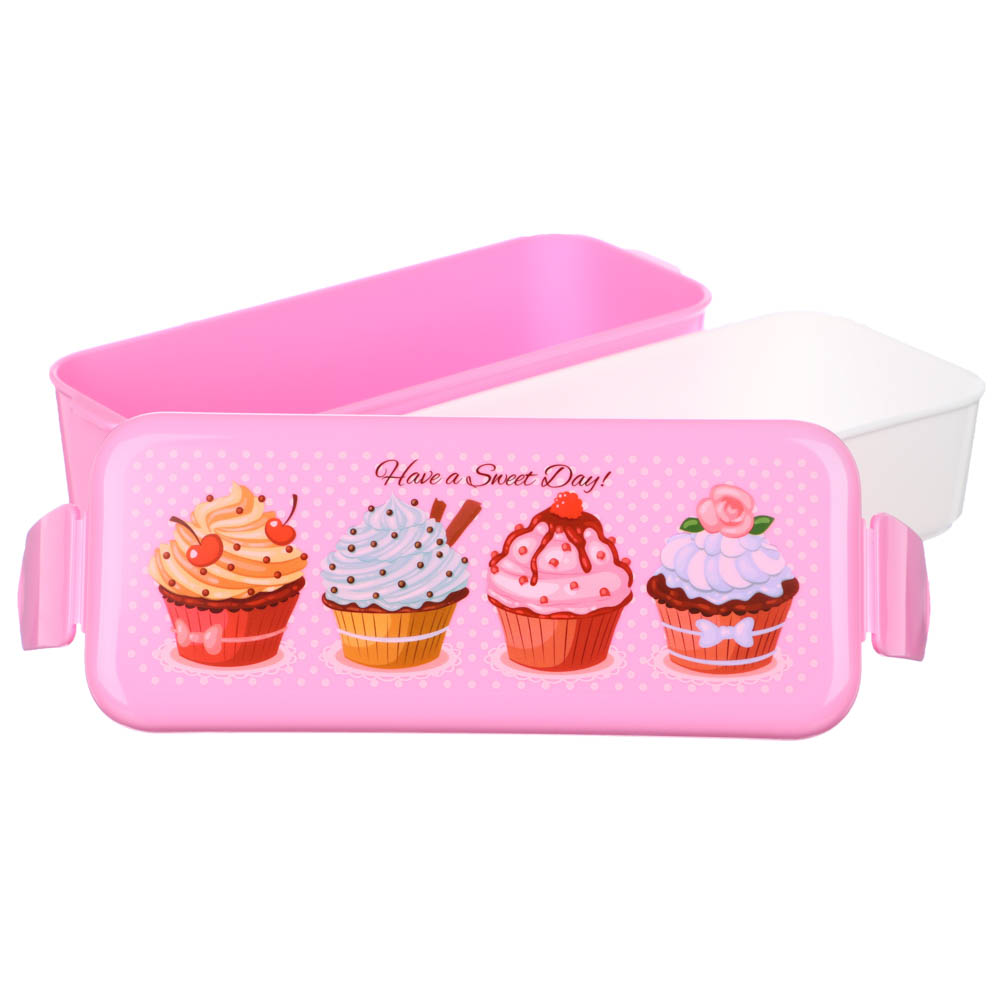 Ланч-бокс 2 секции (0,5л+0,5л), 19х8х9,5см, с декором, пластик, арт.№ 861-373