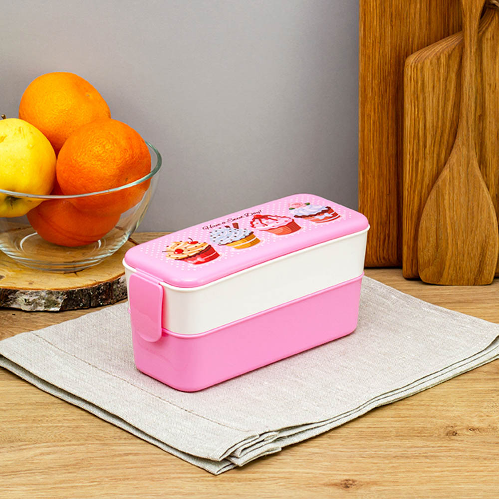 Ланч-бокс 2 секции (0,5л+0,5л), 19х8х9,5см, с декором, пластик, арт.№ 861-373