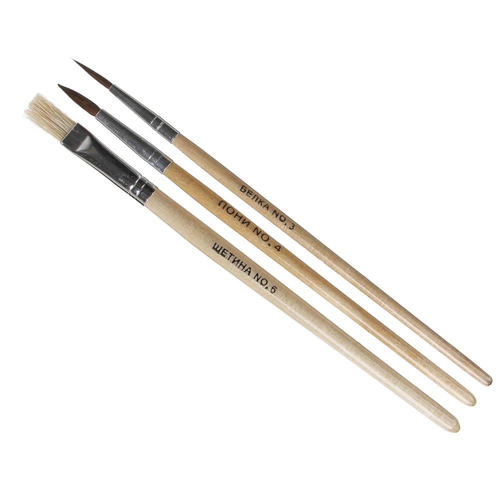 ClipStudio Набор кистей 3 шт: белка № 3, волос пони № 4, щетина № 6, в пакете с подвесом, арт.№ 583-224