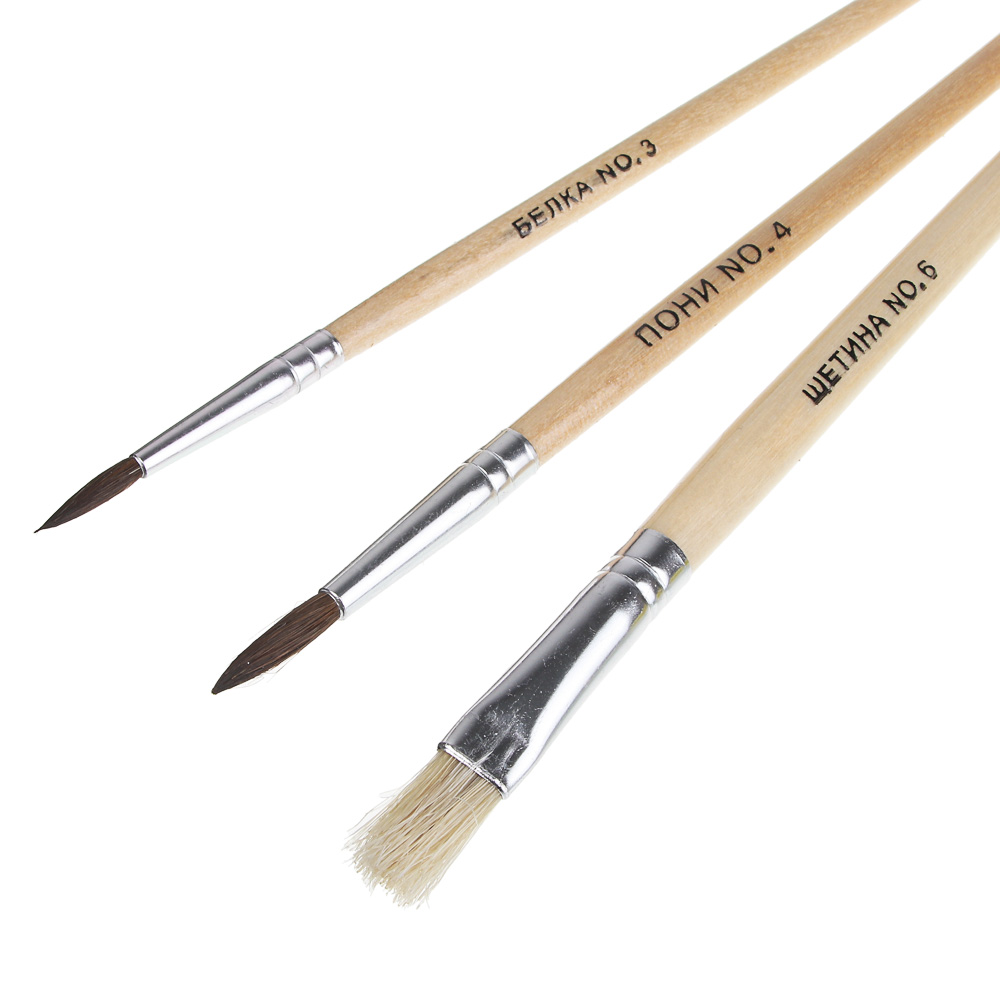 ClipStudio Набор кистей 3 шт: белка № 3, волос пони № 4, щетина № 6, в пакете с подвесом, арт.№ 583-224